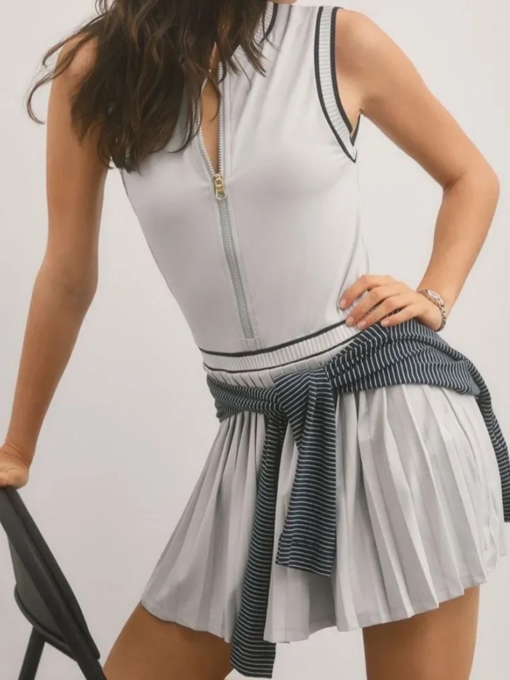 Varley Elgan Zip-Up Athletic Dress in Pebble Gray